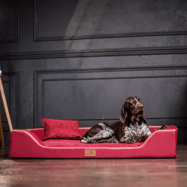sale | melody latex anti haar kunstleder | orthopädisches luxus hundebett | dunkelrot | 150x100cm